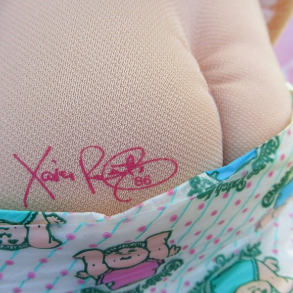 Cabbage Patch Kids Girl '86 Brunette Tongue Brown Eyes Peach Stripe Knit 2 Piece - Picture 8 of 13